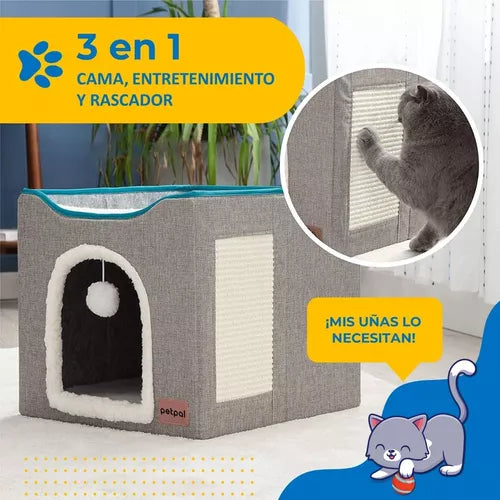 Cama Casa Iglú Para Gato, 2 Niveles Rascador + rascador