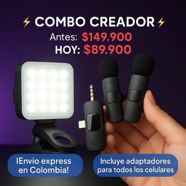 Combo Luz recargable + micrófono VP-056 para Android, iPhone y cámara