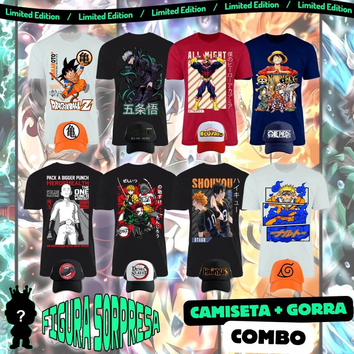 Combo Camiseta + Gorra Anime Obsequio Figura Sopresa