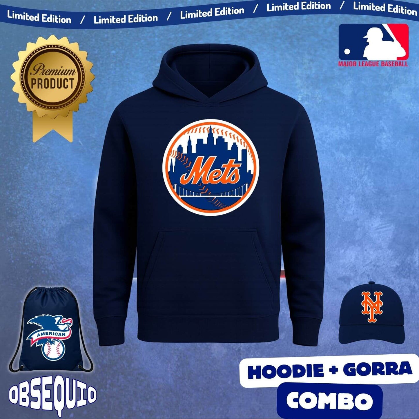 Combo Hoodie + Gorra Premiun Us Baseball Obsequio Bag Tula Sport