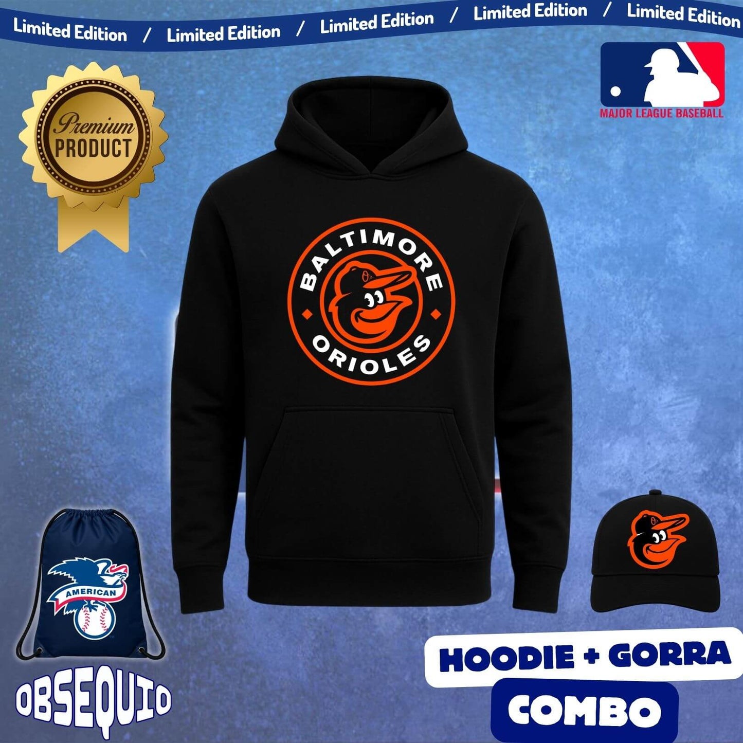 Combo Hoodie + Gorra Premiun Us Baseball Obsequio Bag Tula Sport
