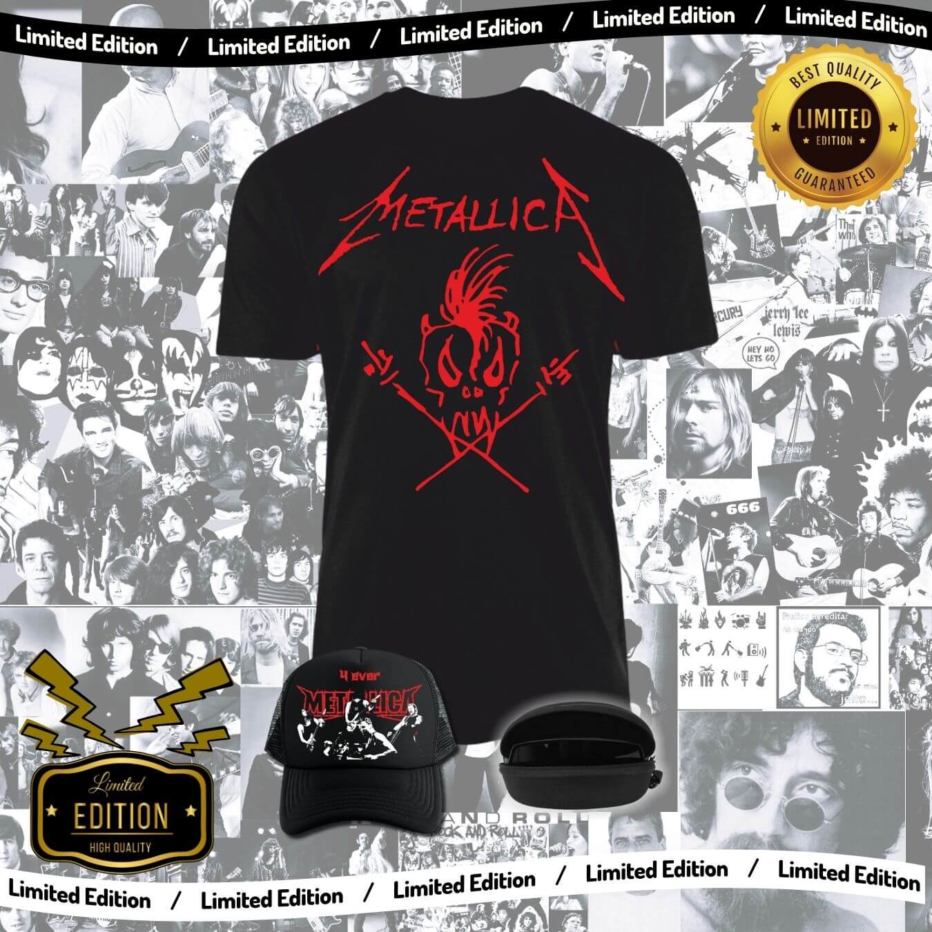 Combo Camiseta + Gorra Rock Obsequio Gafas de Sol