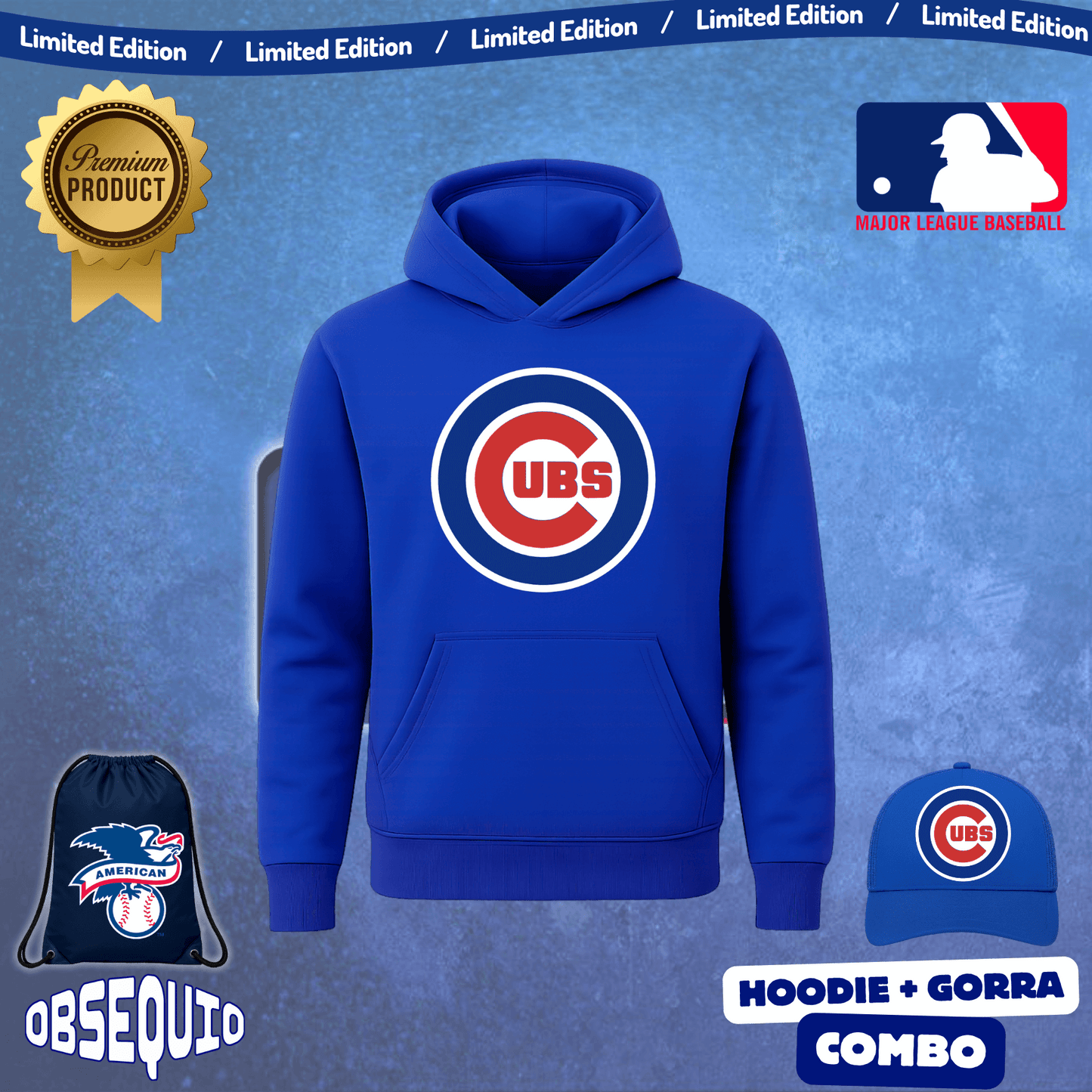Combo Hoodie + Gorra Premiun Us Baseball Obsequio Bag Tula Sport