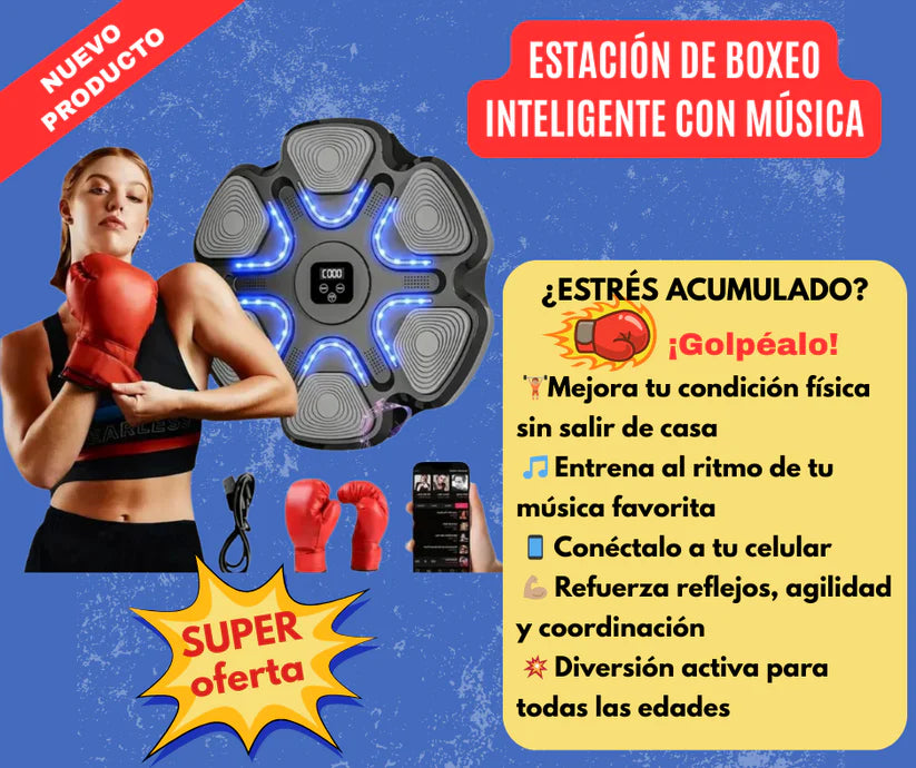 Estación de Boxeo Inteligente con Música, tu escape para relajarte y ejercitarte - GUANTES gratis